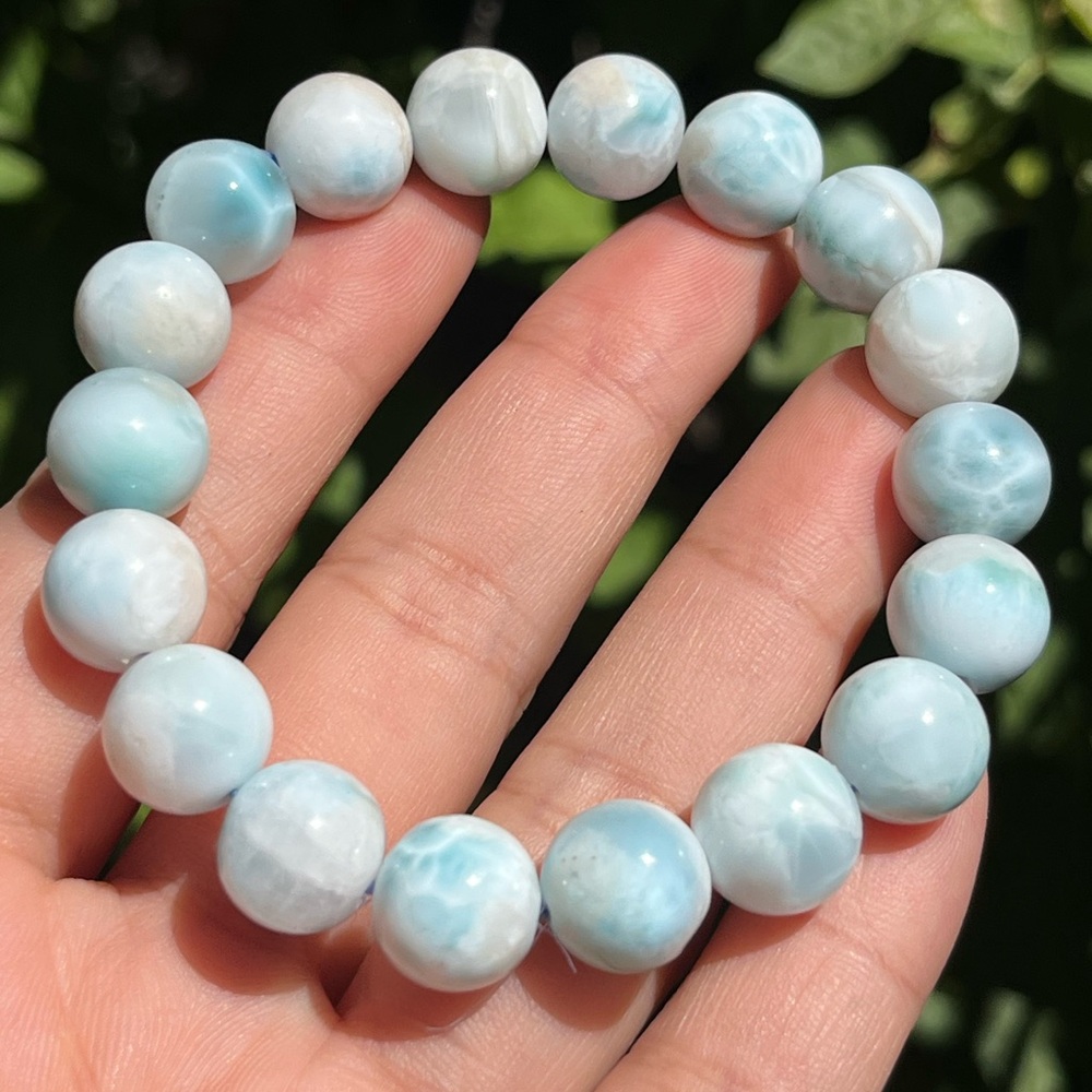 11mm stretchable larimar‎ bracelet 1499